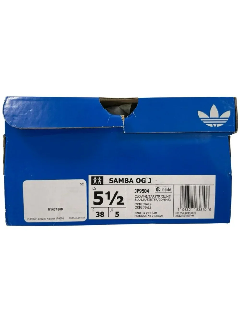 Adidas Samba OG J Shoes White & Brown Athletic Suede Gum Sole Kids Size 5.5 NEW